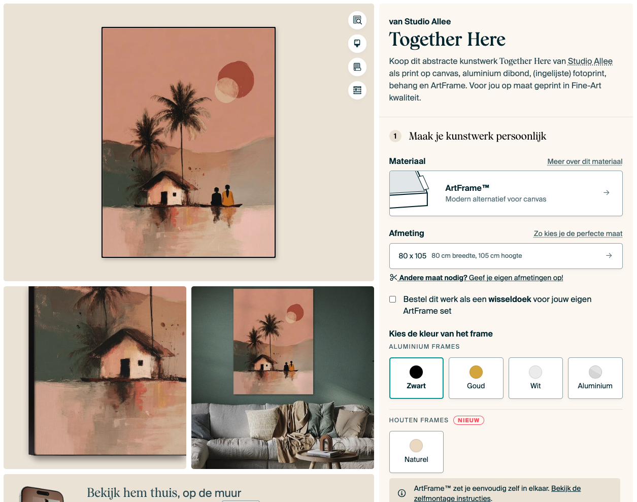 Together Here configureren: materiaal ArtFrame en een zwart frame kiezen